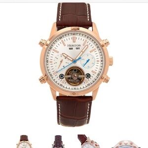 Heritor Rose Gold Men’s Watch with Brown Leather Strap
